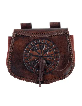 Bolsa Celta Vegvisir en piel marrón, para llevar en el cinturón