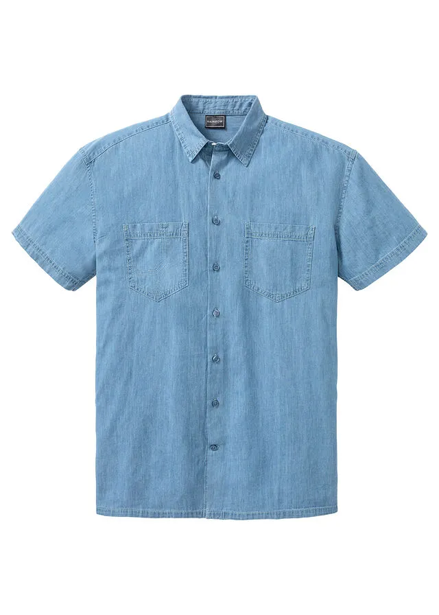 Camisa vaquera de manga corta con corte holgado Denim claro