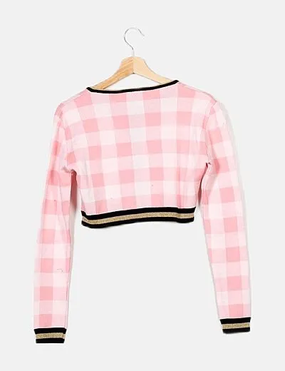 Chiara ferragni Cárdigan crop cuadro vichy rosa