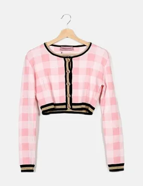 Chiara ferragni Cárdigan crop cuadro vichy rosa