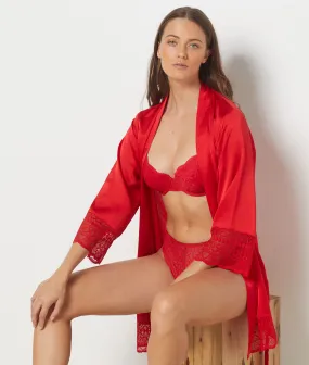 Kimono de satén con motivos de encaje IDOLE ROUGE - ETAM