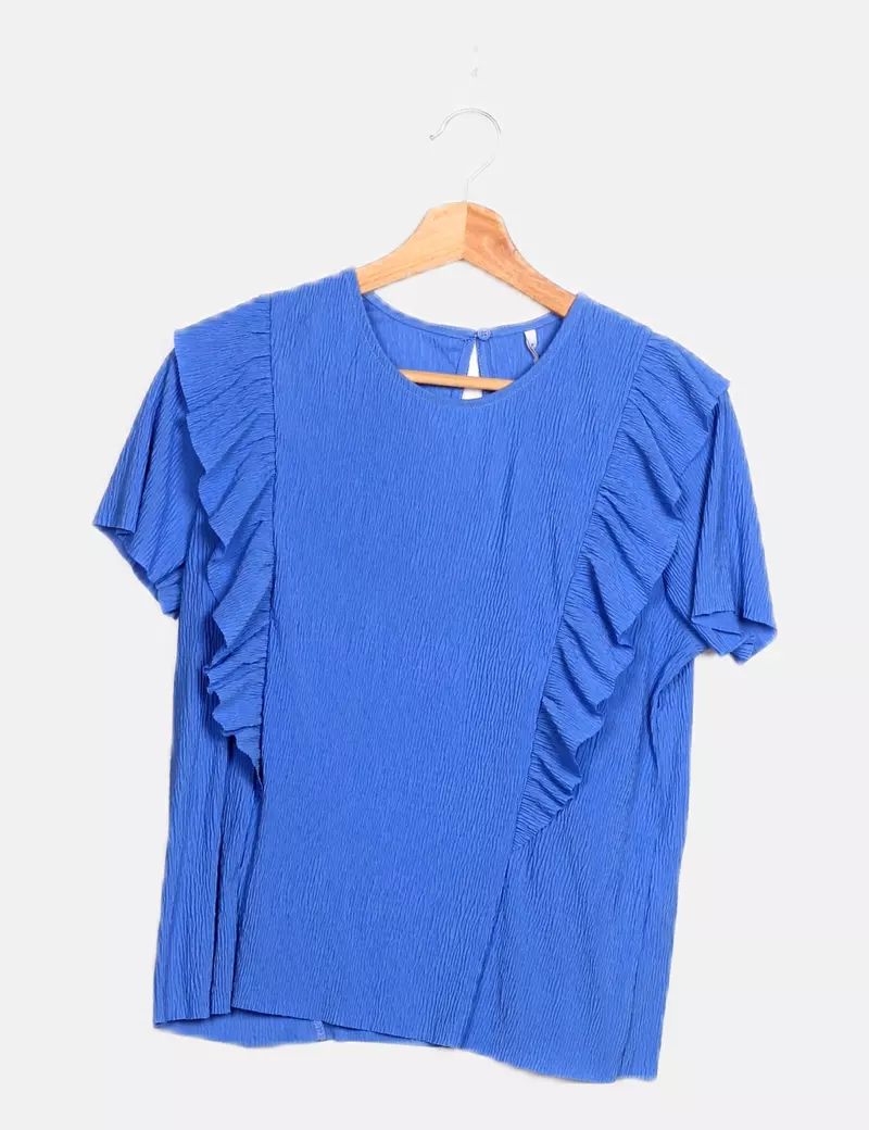 ONLY Blusa azul detalle volante