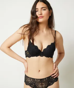 Sujetador push up de encaje floral. Copa A-C SUCCESS NOIR - ETAM