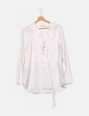 Uterqüe Blusa blanca detalle volantes lace up