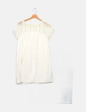 Zara Vestido mini combinado blanco manga corta